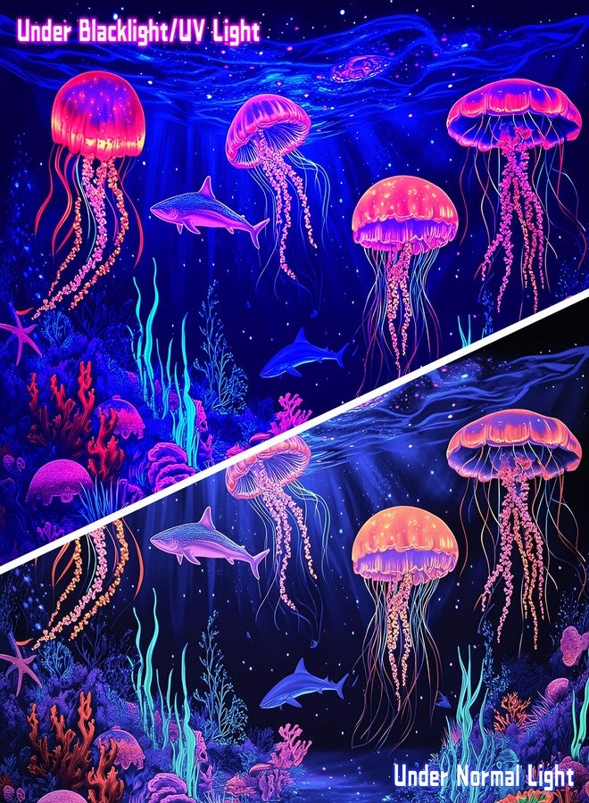 AOHMPT Blacklight Tapestry, UV Reactive Blacklight Poster, Jellyfish Tapestry, Whale Undersea World Tapestries, Dolphin Wall Art for Bedroom, Bedroom and Living Room Wall Decoration 79L x 59W - Image 5